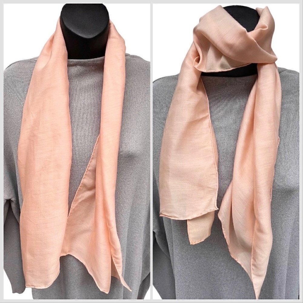 VTG 60s Jewel Case Maisonaix Silk Sheer Long Pale Peach Scarf 10.5” X 45” France